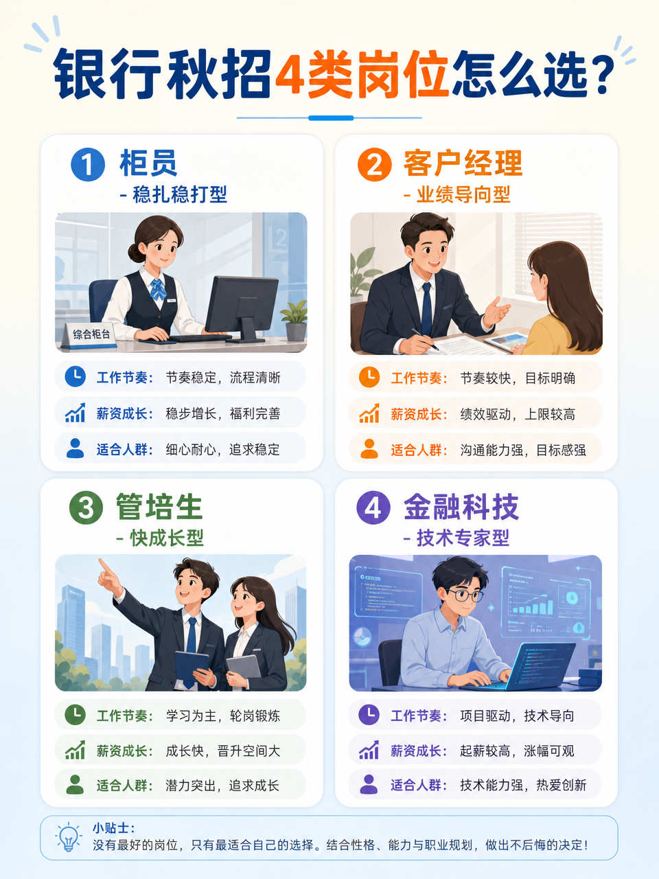 银行秋招4类岗位对比信息图