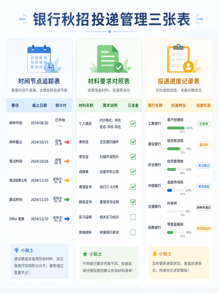 银行秋招投递管理三张表示意图