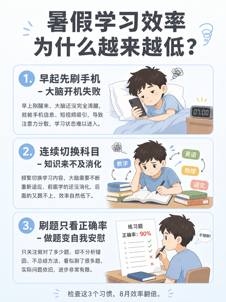 暑假学习习惯自查信息图