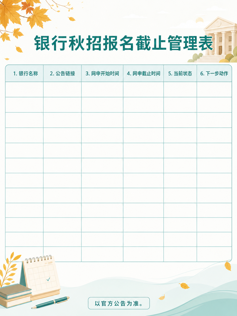 27届银行秋招报名截止管理表信息图