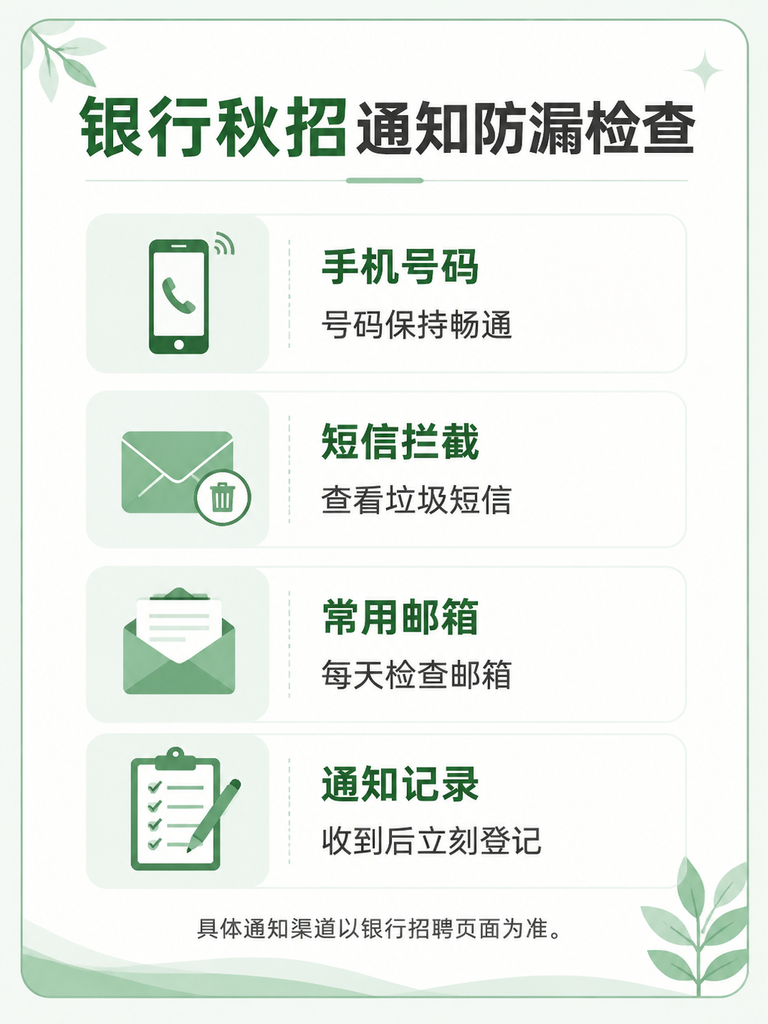 27届银行秋招通知防漏检查信息图