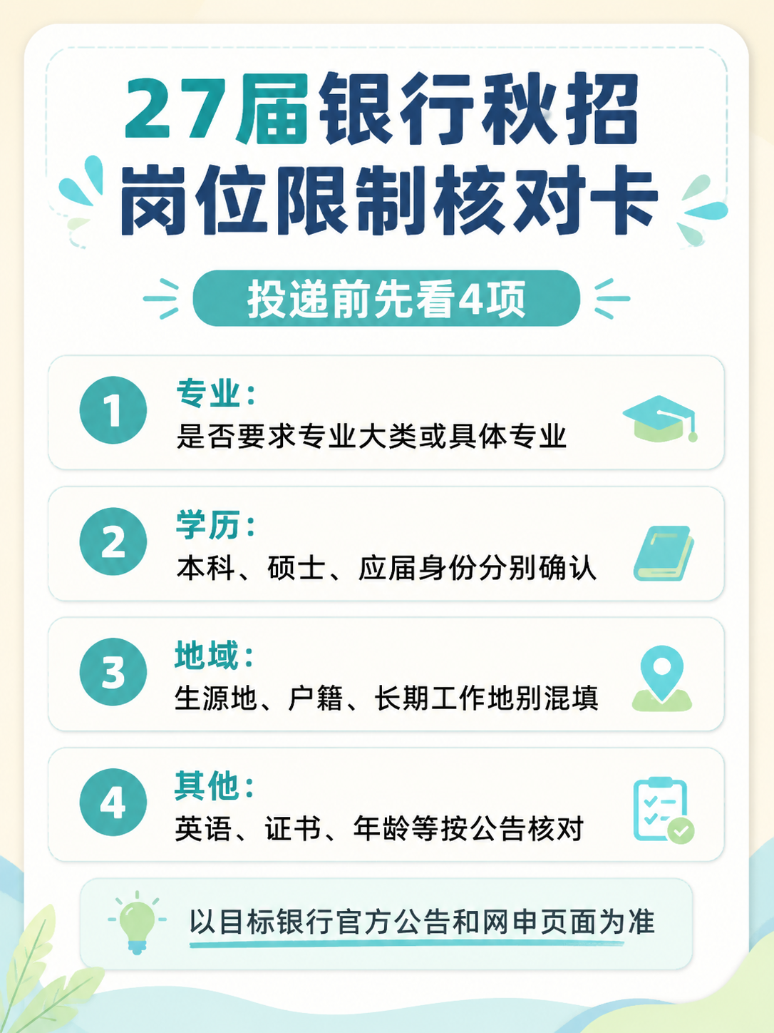 27届银行秋招岗位限制核对卡