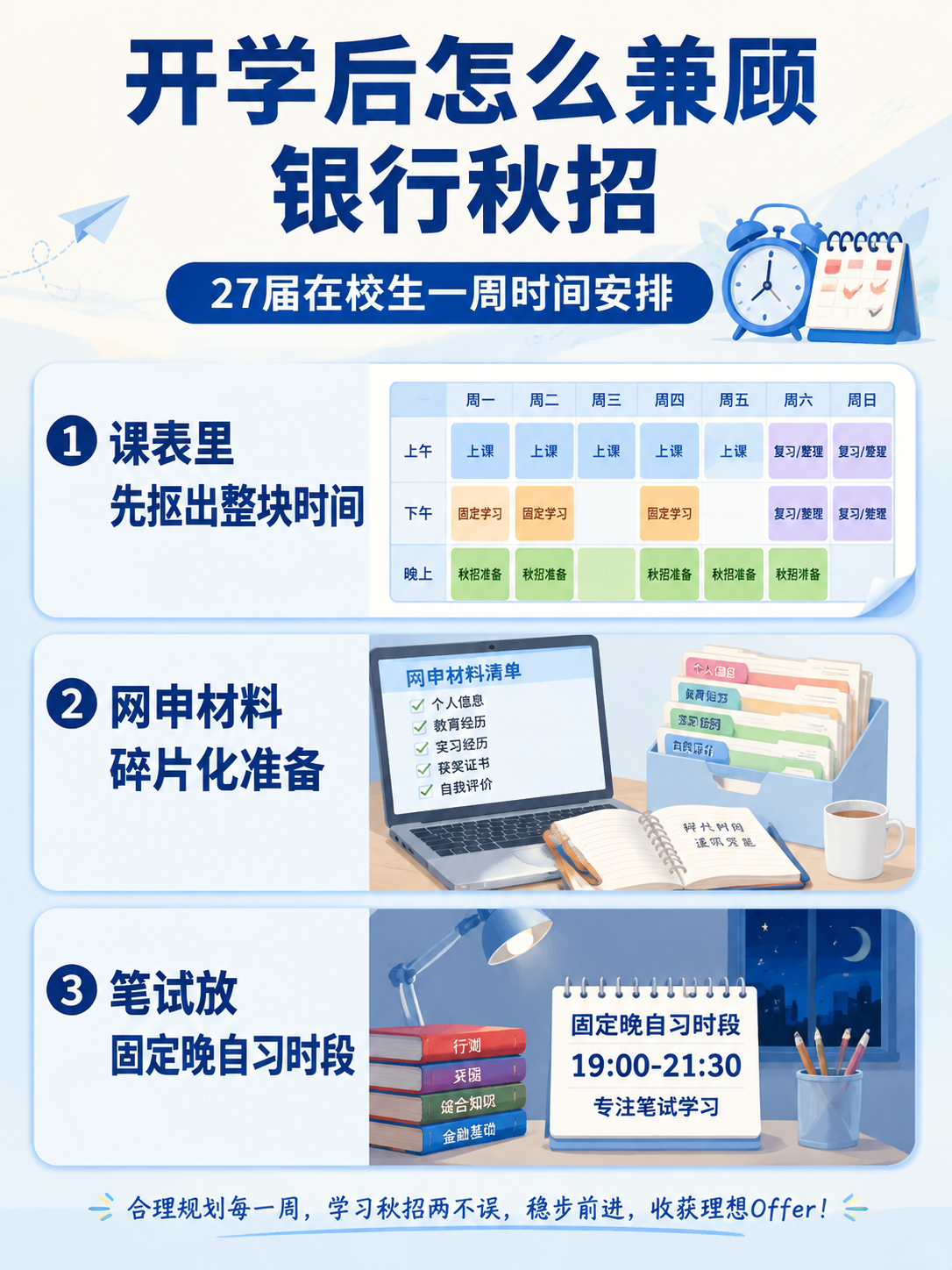 开学后兼顾银行秋招的一周时间安排