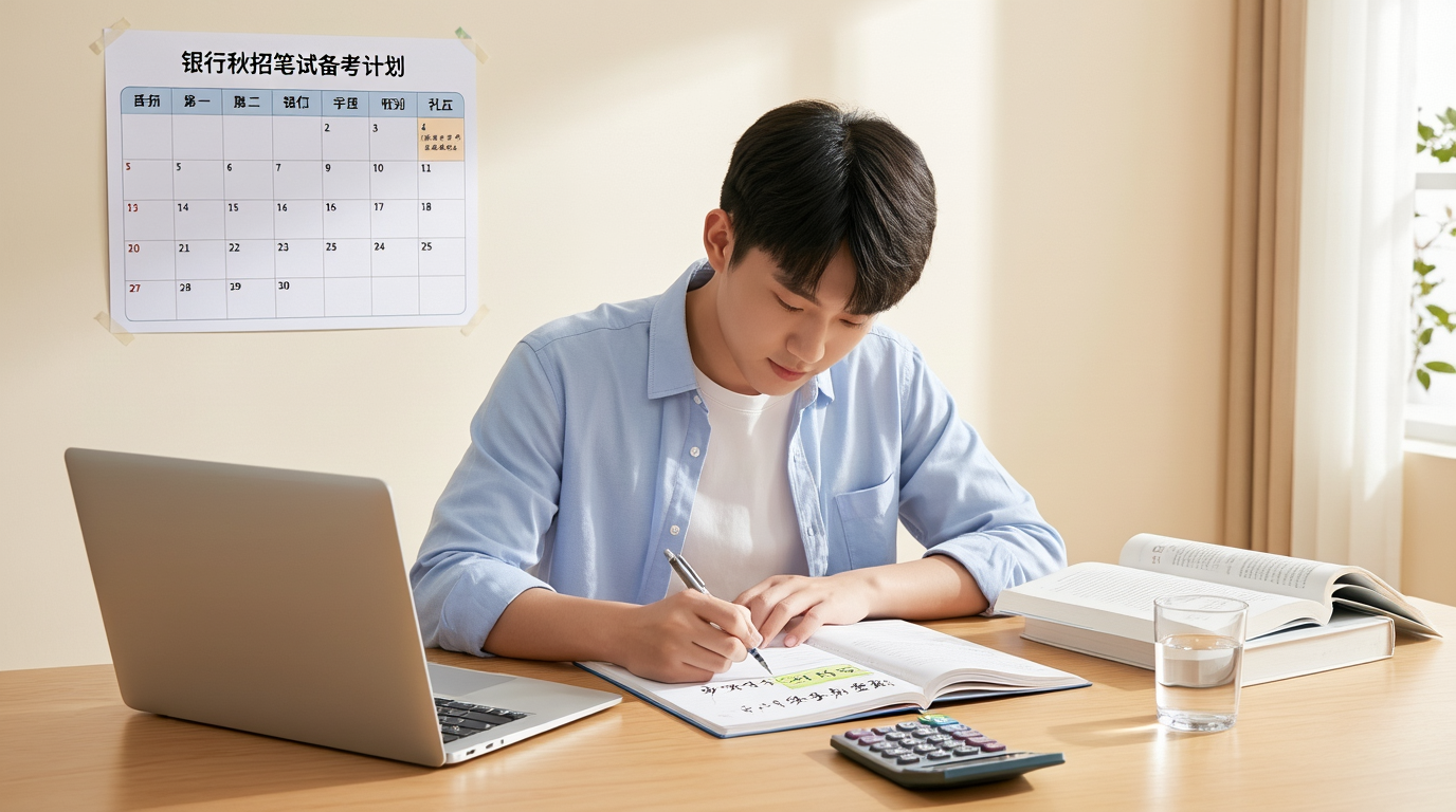 考生在书桌前核对银行校招证书要求