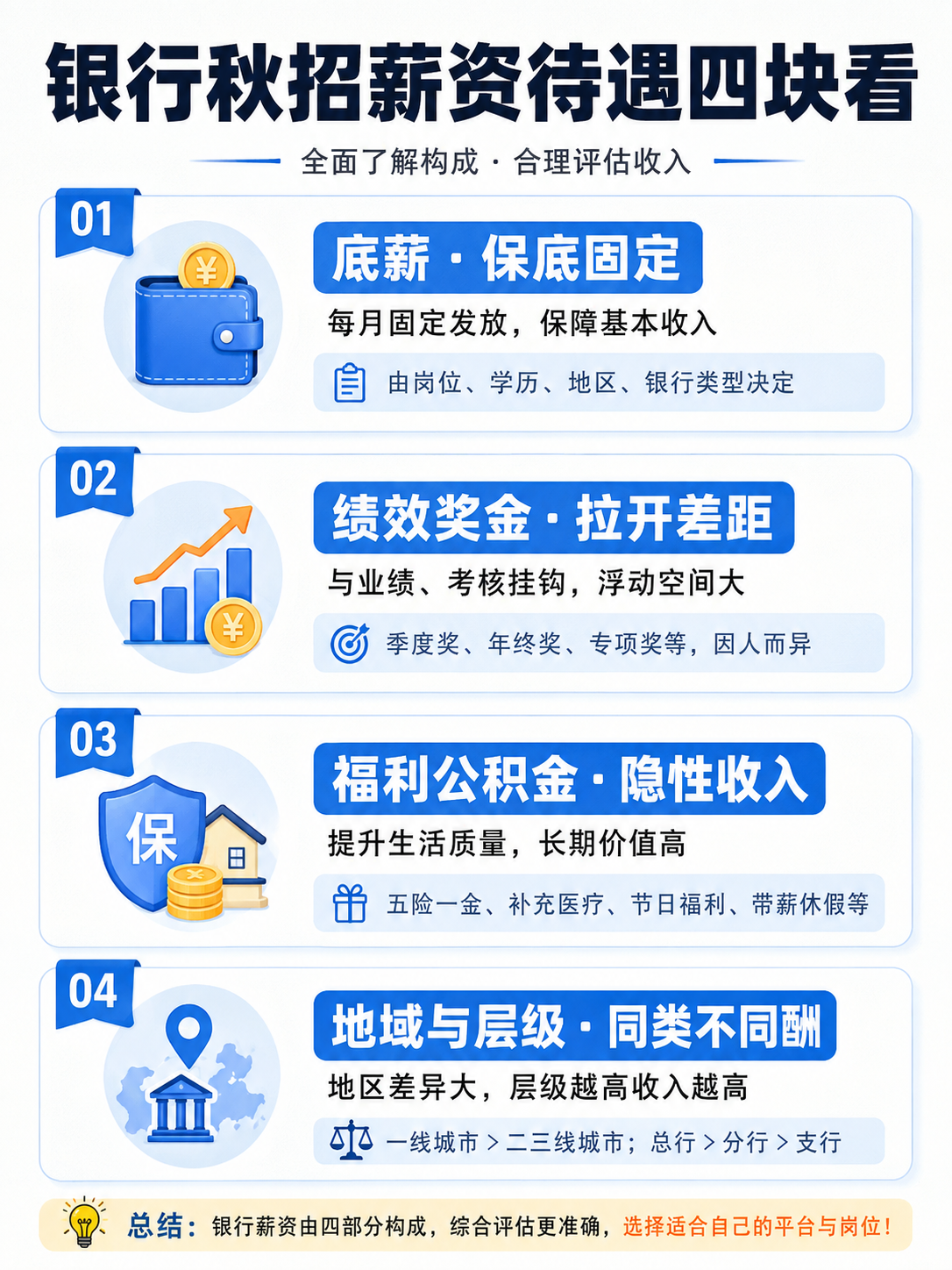 银行秋招薪资待遇构成四块解析信息图