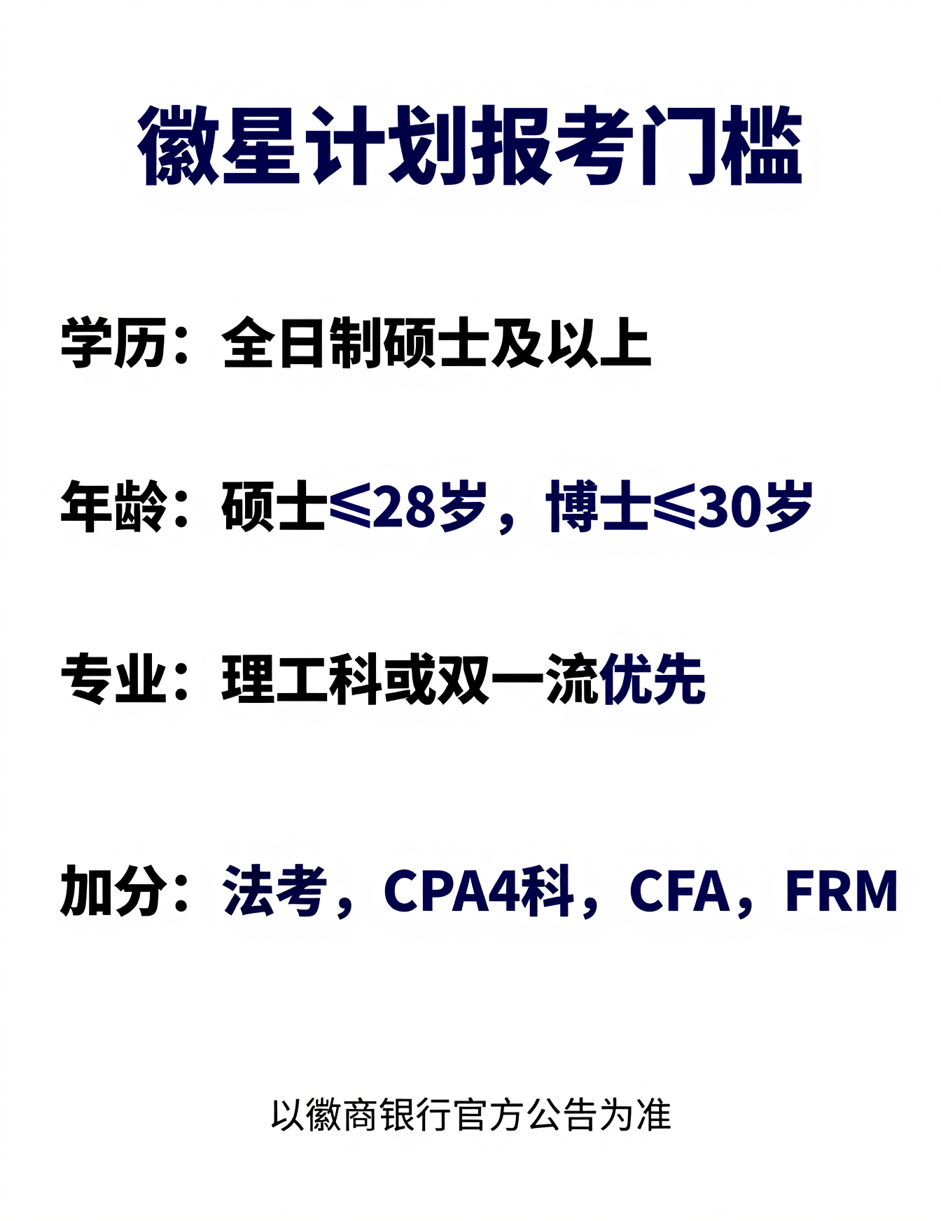 徽商银行徽星计划报考条件信息图
