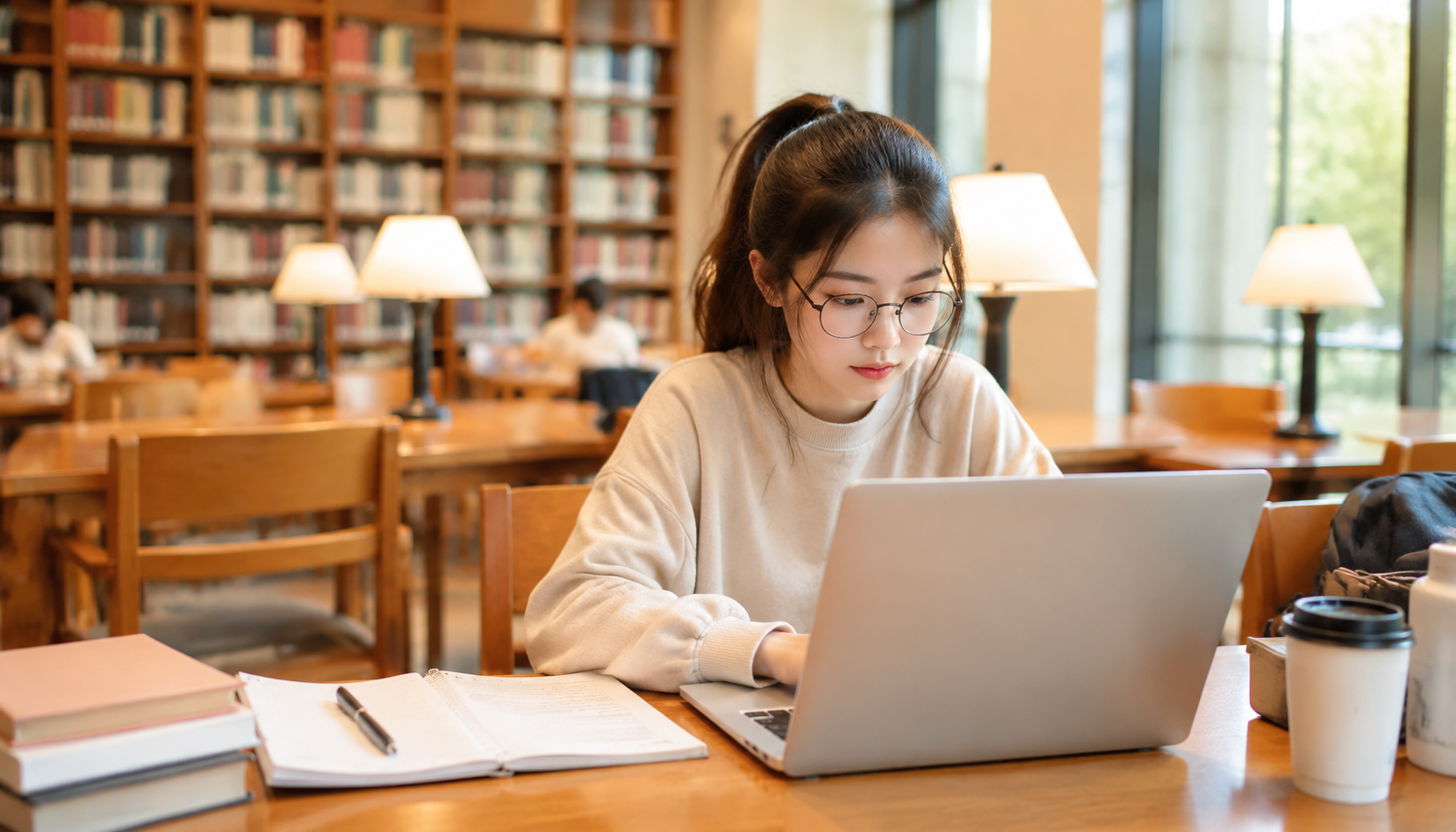 大学生在书桌前用笔记本电脑查看上饶银行秋招信息