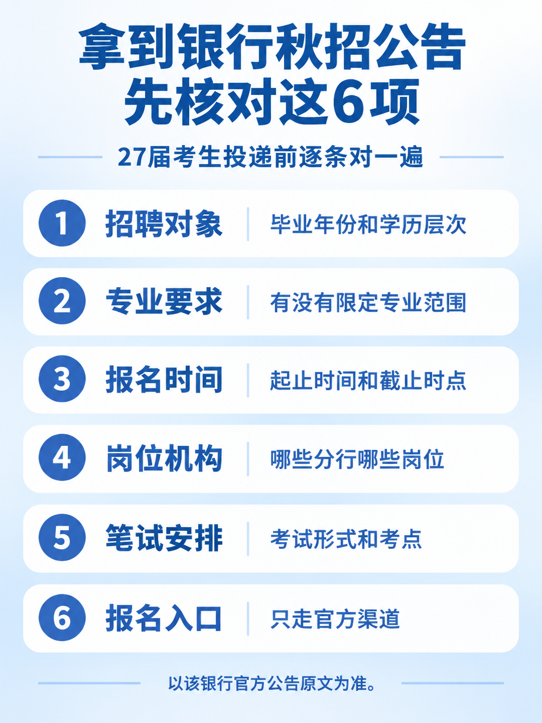 拿到银行秋招公告要先核对的六项信息
