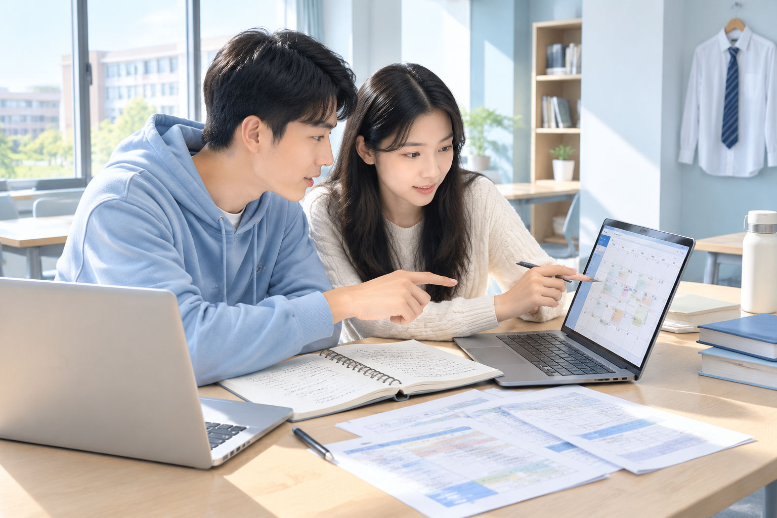 大学生准备银行秋招面试的场景插图