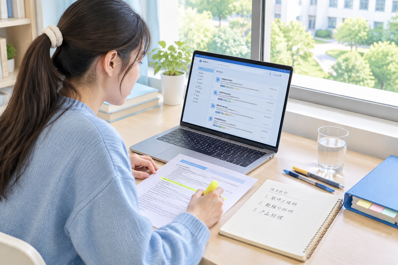 大学生对照招聘公告筛选岗位的场景插图