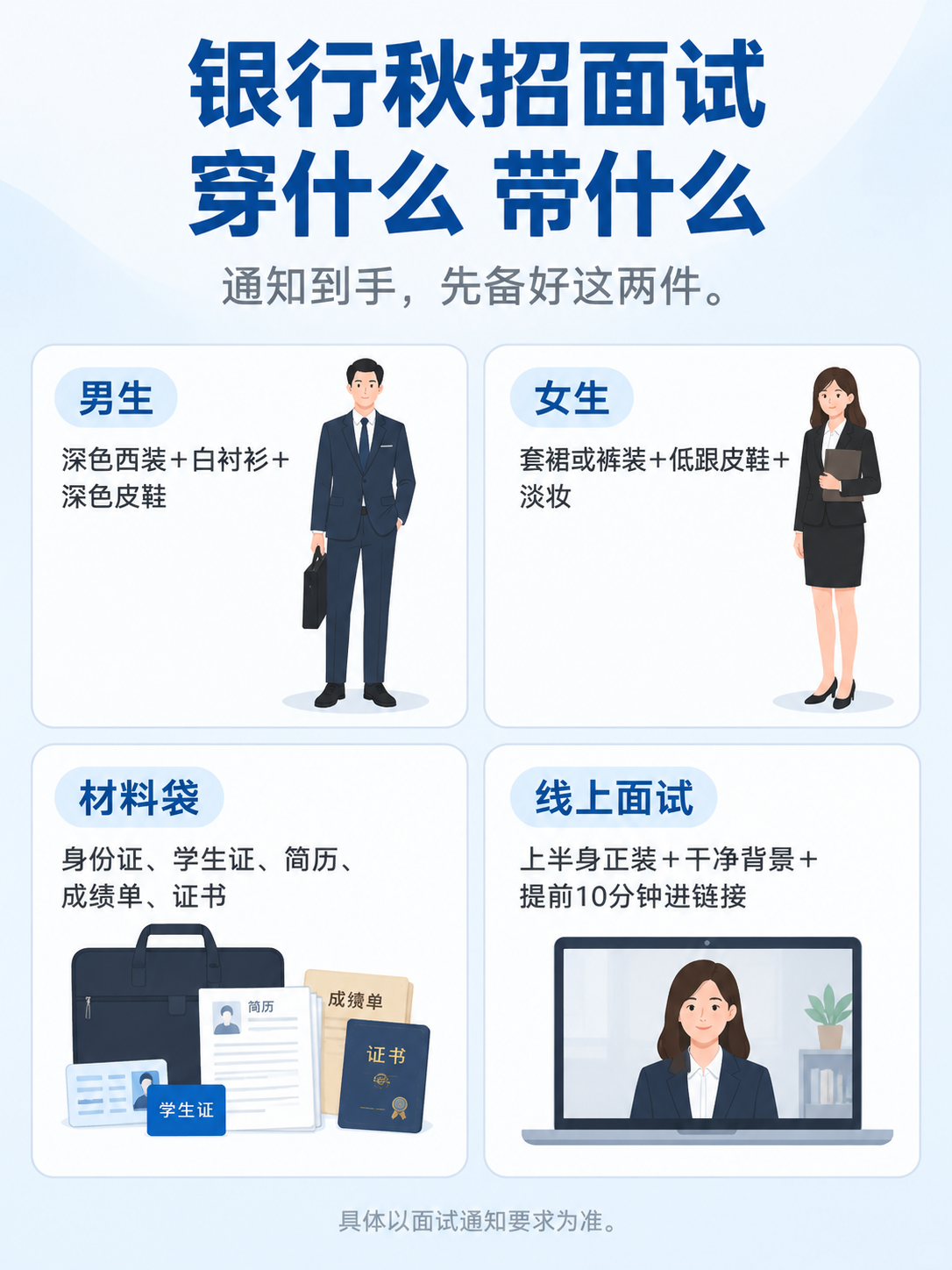 银行秋招面试穿什么、带什么:一图看清