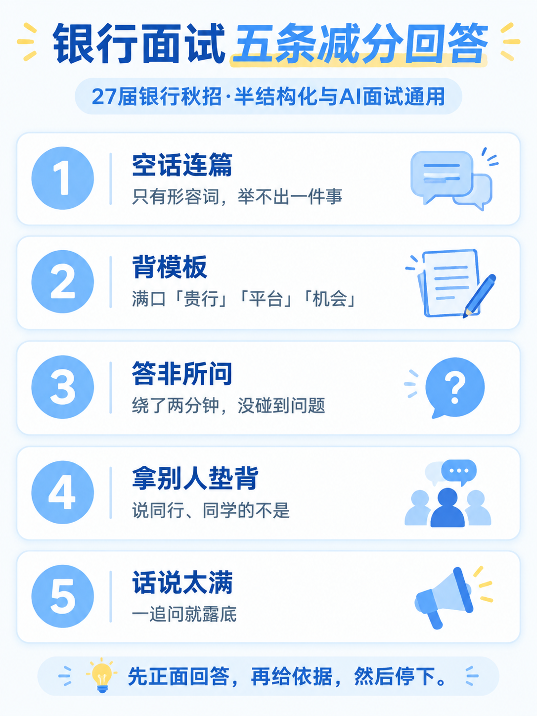 银行面试五类减分回答清单